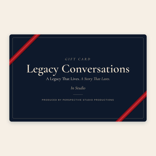 Legacy Conversations In-Studio gift card with a red ribbon